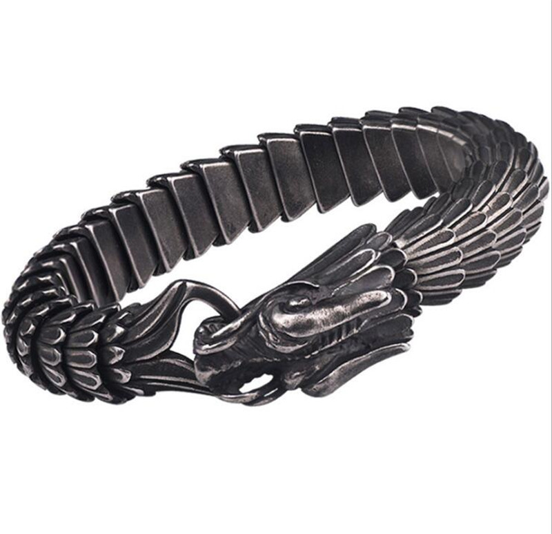 

Hiphop Dragon Viking Bracelet Men Vintage Stainless Steel Biker Link Chain Punk Rock Mens Titanium Steel Christmas Bracelet Bangles