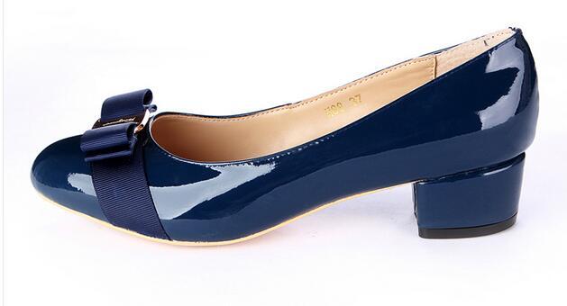 

Hot Sale-t Female Shoes Sheepskin pumps Low Heels Leather Shoes Thick Heel Round Toe Pumps Size 35-41, Blue