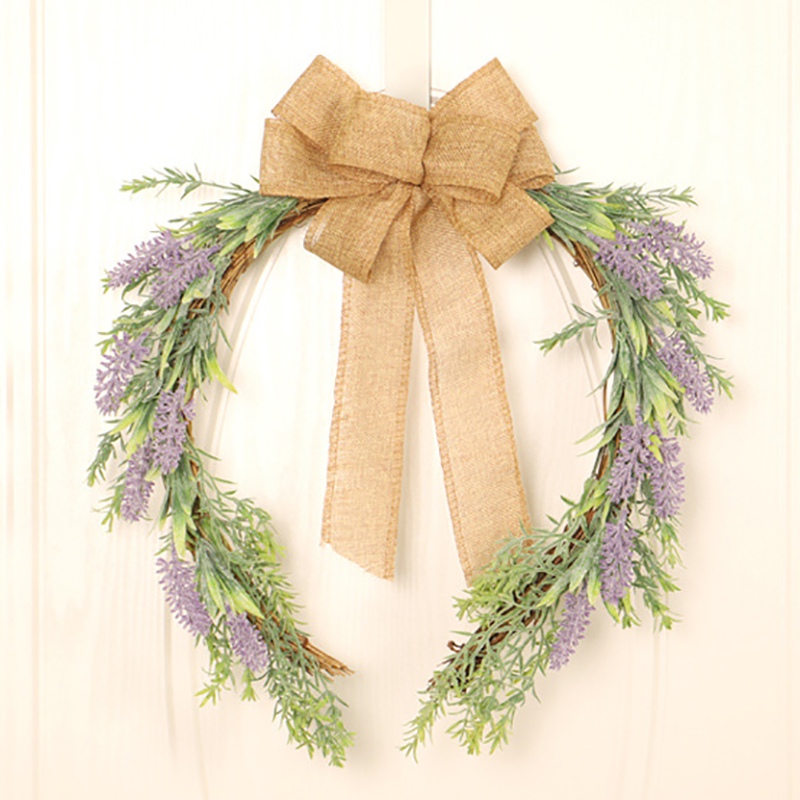 

Lavender Horseshoe Garland Wreath Simulation Flocking Lavender Decorative Bowknot Plant Wall Hanging Decoration, As pic