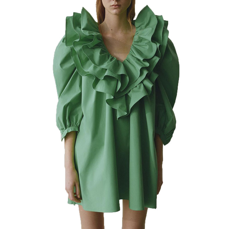

2020 summer dress women casual green dress ruffle women clothes long sleeve vestidos