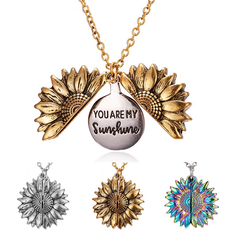 

Women Open Locket You are my Sunshine Engraved Necklace Pendant Unique Sunflower Necklaces Party Jewelry Gift Valentine's Pendant gift