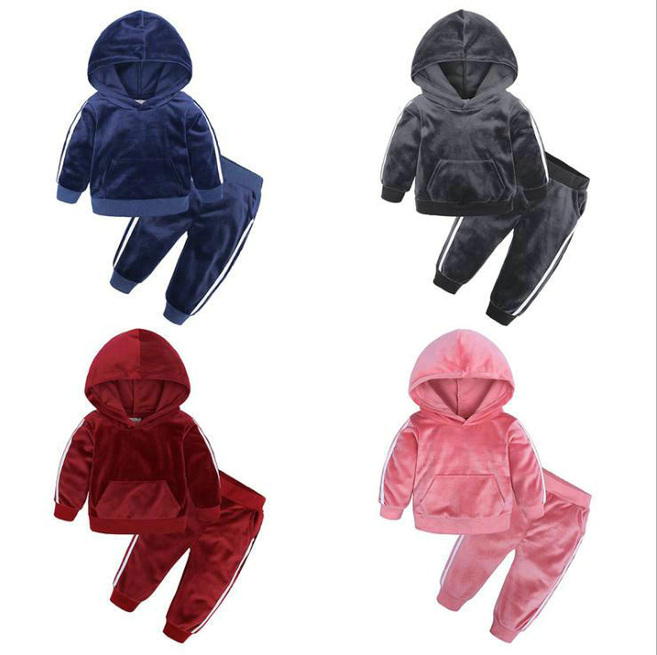 

Toddler Girls Sport Suit Costume Kids Clothes Long Sleeve Tracksuit Gold Velvet Children Clothes Boys Outfits Suits, White