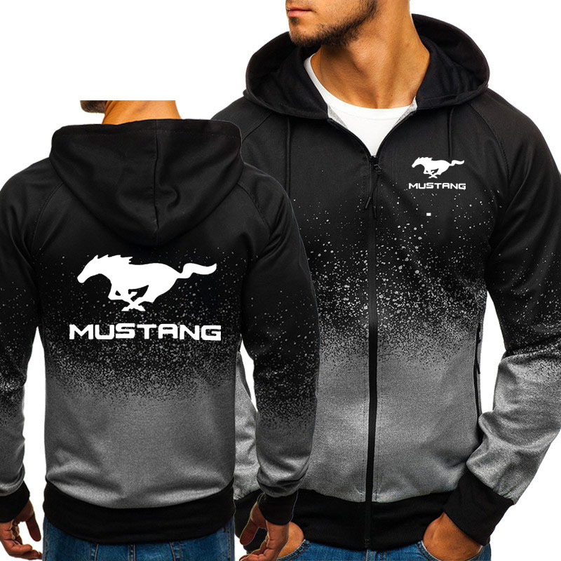 

Hoodies Men Mustang Car Print Casual HipHop Harajuku Gradient color Hooded Fleece Sweatshirts zipper Jacket Man Clothing, 02