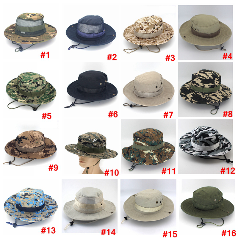 

Foldable Army Bucket Hat Sport outdoor mesh Camouflage Jungle Military Cap Adults Men Women Cowboy Boonie Hats For Fishing LJJA3704-6, 40styles;pls remark it