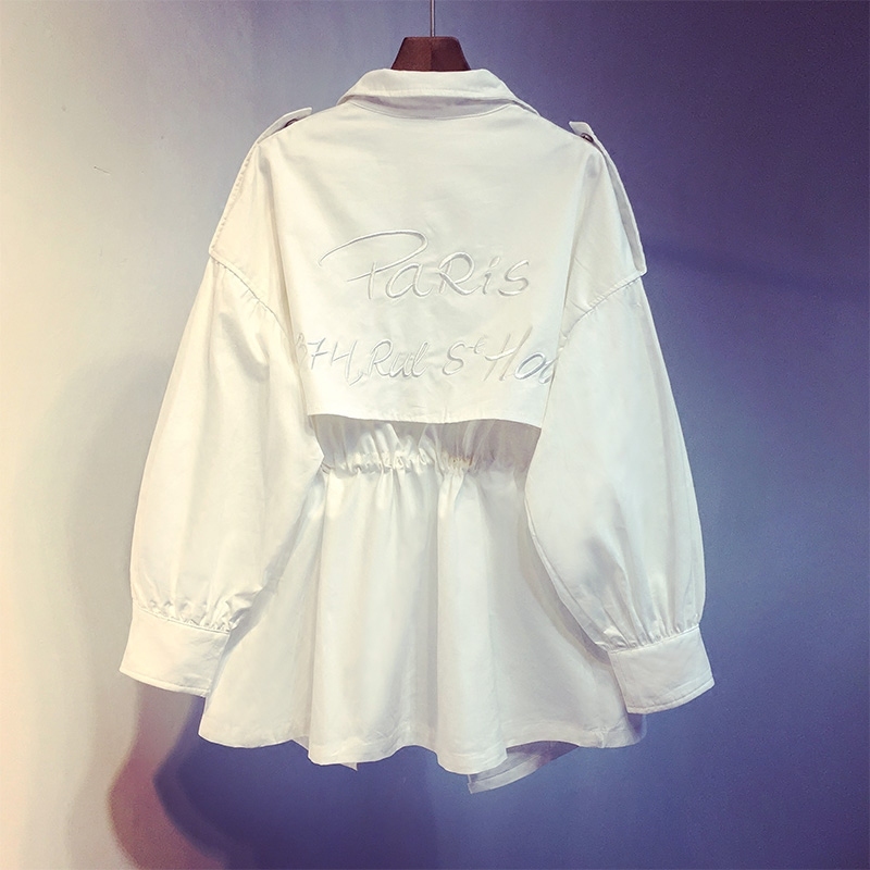 

Spring New 2020 And Autumn Women' Windbreaker Cotton Long-Sleeved Zipper Overalls Letter Embroidery Slim Waist Female Windbreak, Khaki