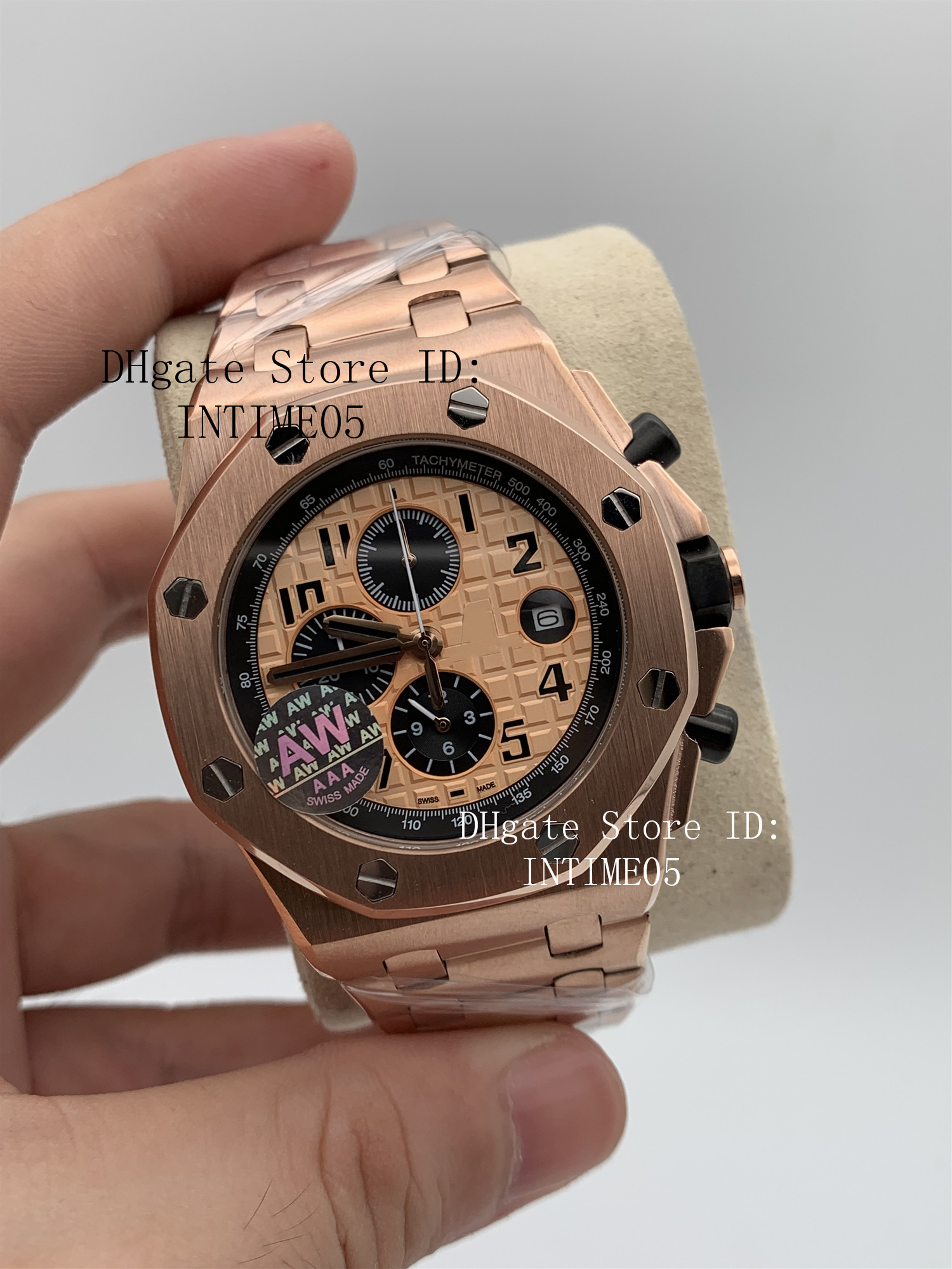 

7 Style Top Watch 42mm Offshore Wristwatches 26470 26470OR.OO.1000OR.01 Rose Gold VK Quartz Chronograph Stainless Steel Mens Watches, Only box no have watch