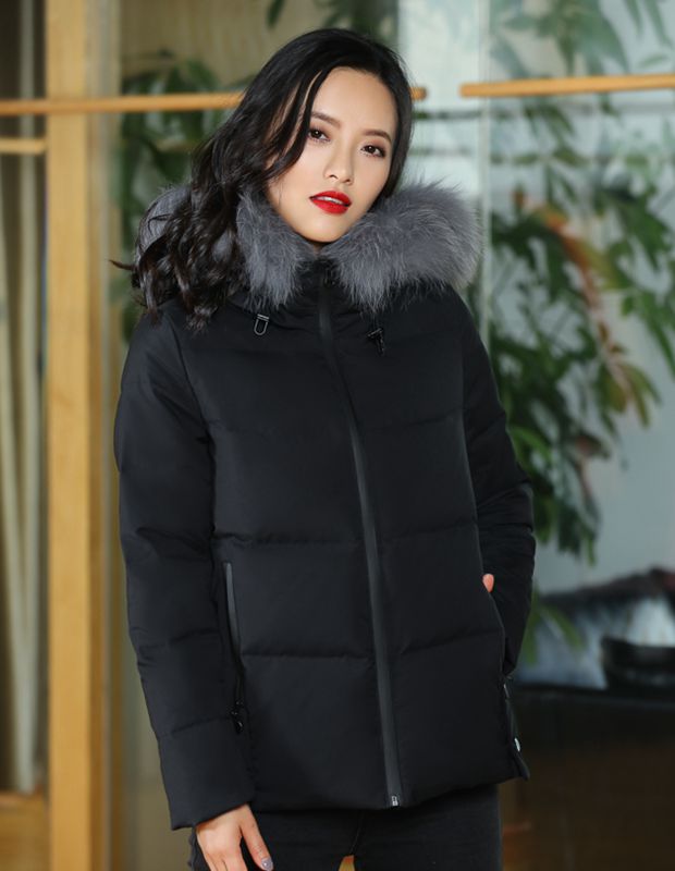 

Minimalist 90% Down Jacket Women Winter 2019 Causal Fashion Pockets Fur Hooded Down Coat Puffer Jacket, Black