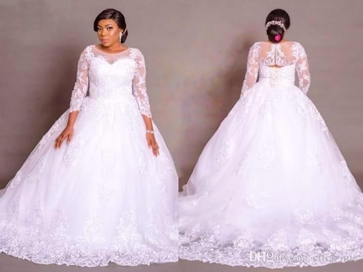 

Plus Size Wedding Dresses African Formal Wear Jewel Sheer Neckline Lace Wedding Dress Custom Made Back Lace Up Ball Gown Bridal Gowns, Custom made from color chart