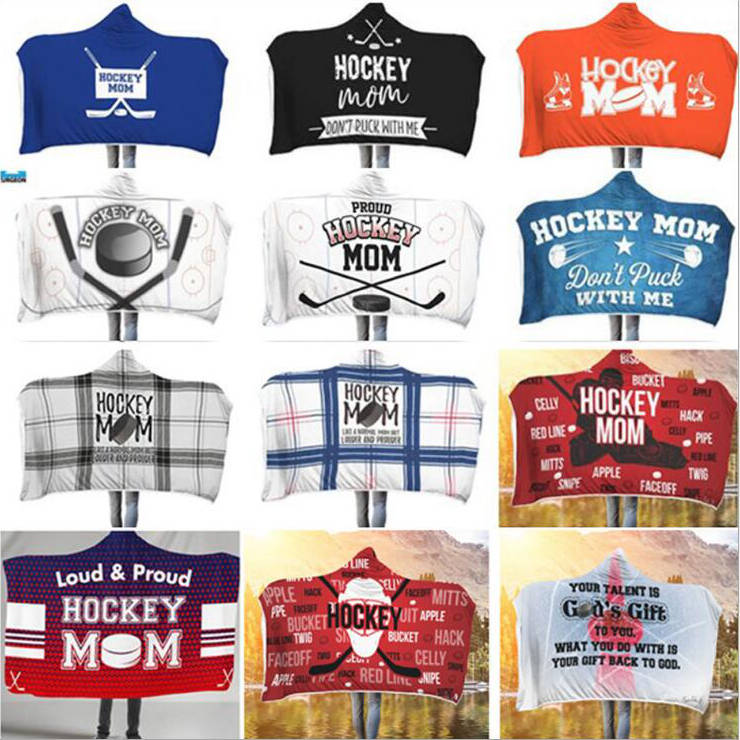 

Hockey Hooded Cloak Xmas 3D Printed Cape Plush Sherpa Blankets Fleece Soft Winter Swaddling Bedding Quilt TV Nap Wraps Shawl Carpet D6490, As pictures