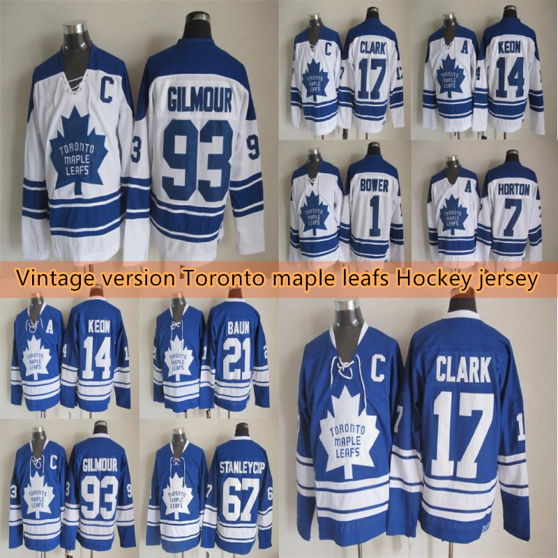 

Toronto maple leafs Vintage version Hockey jersey 17 CLARK 93 GILM0UR 7 HORTON 27 SITTLER 1 BOWER 14 KEON 21 BAUN jerseys, Blue