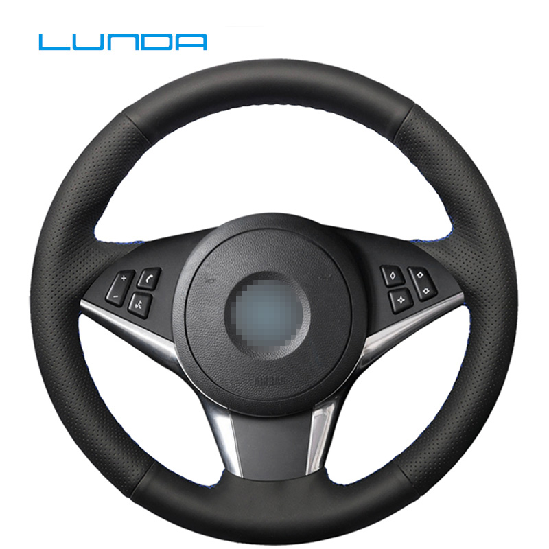 

LUNDA Black Leather Car Steering Wheel Cover for 630i 645Ci 530d 545i 550i E60 61 E63 E64 hand-stitched steering wheel cover