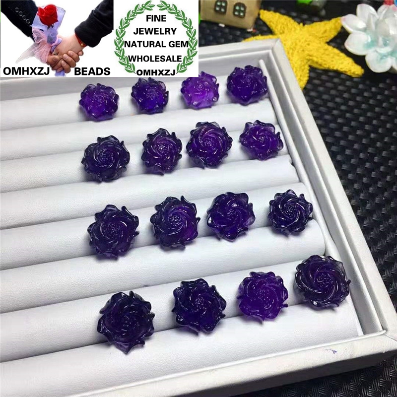 

OMHXZJ Wholesale ZB444 European Fashion Woman Girl Birthday Party Wedding Gift Natural Stone Fine Amethyst Peony Pendant Charm