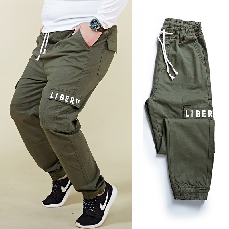Plus Size 6XL 7XL 8XL Men's Harem Cargo Pants Fashion Letter Print Elastic Waist Big Pocket Beam Foot Casual Pants Male Trousers V200417