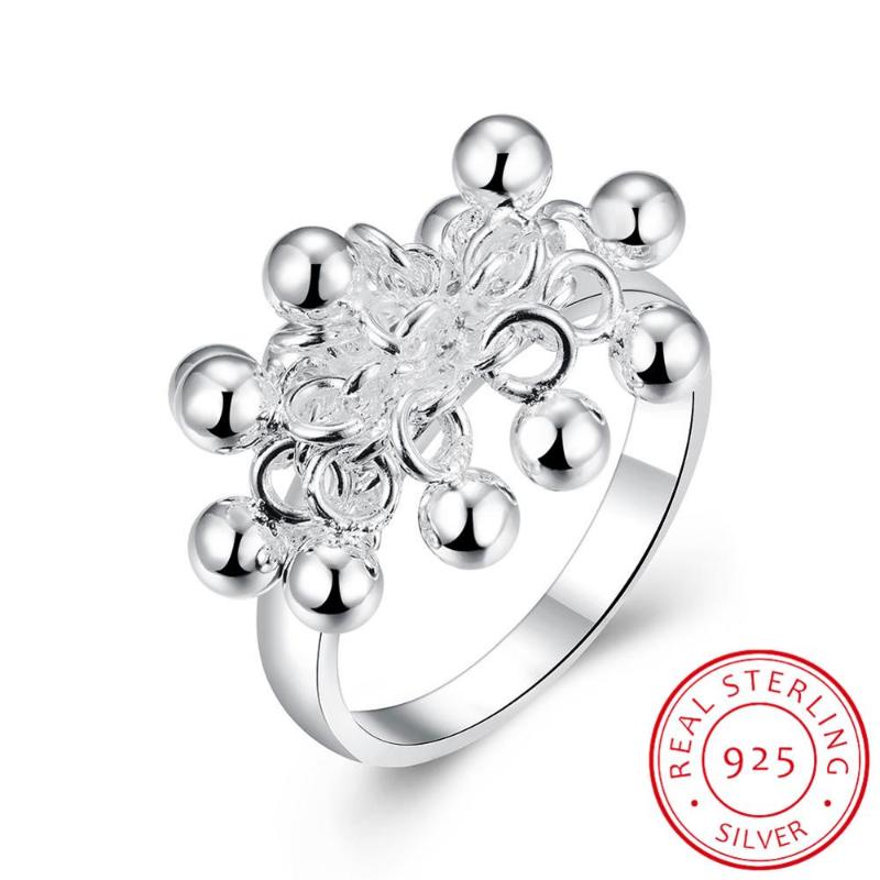 

Cluster Rings 100% 925 Solid Sterling Silver Smooth Surface Beads Cocktail Ring Size 6 7 8 9 10 Women Girls Kids Xmas Gift Finger
