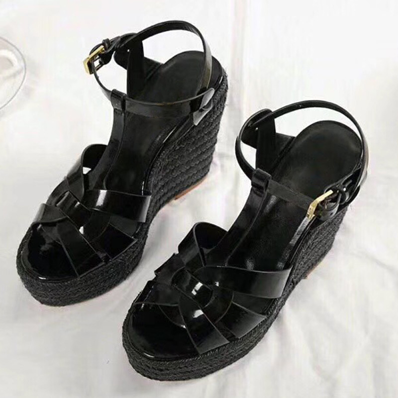 

Summer Woman Sandals Shoes Women Pumps Platform Wedges Heel Fashion Casual Loop Bling Star Thick Sole Women Shoes with Box, Black