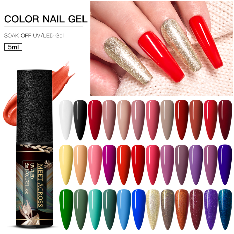 

MEET ACROSS 5ML Pure Colors Gel Nail Polish Soak Off UV Gel Nail Varnish Semi-permanend Manicure Art Lacquer, Tgs08568