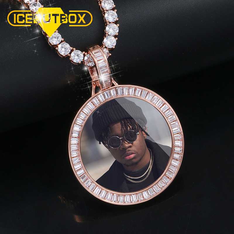 

Chains Only Pendant Custom Po Memory Medallions Solid Necklace Crystal Baguette Round Hip Hop Jewelry Men's Personalized