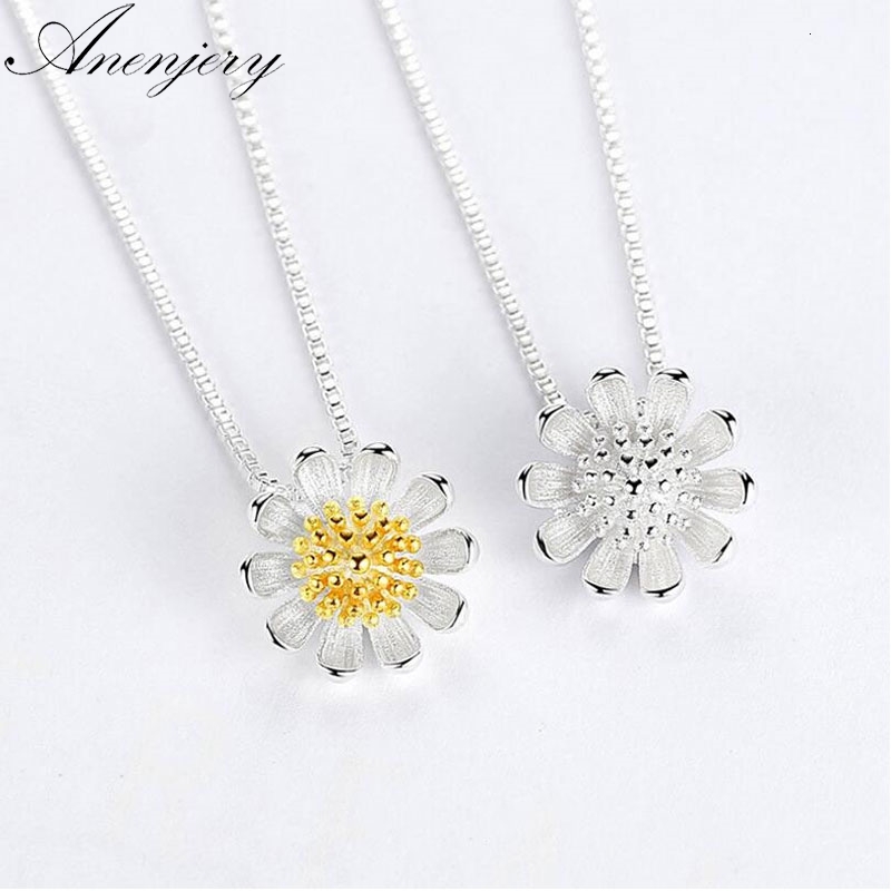 

925 Sterling Silver Necklace For Women Daisy Sunflower Pendant Clavicle Necklace Collares Summer Jewelry