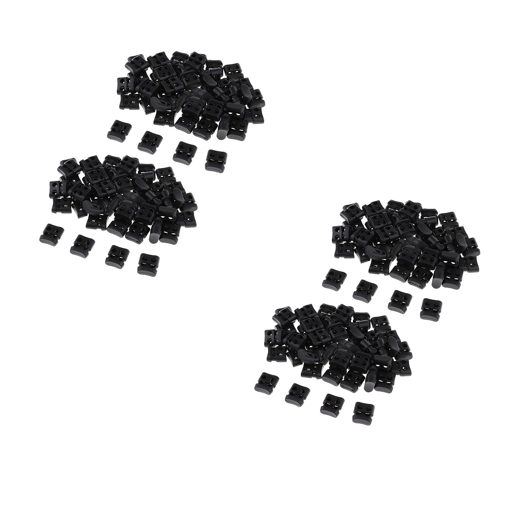 

200pcs black plastic non-slip double hole string cord locks for shoelace bag