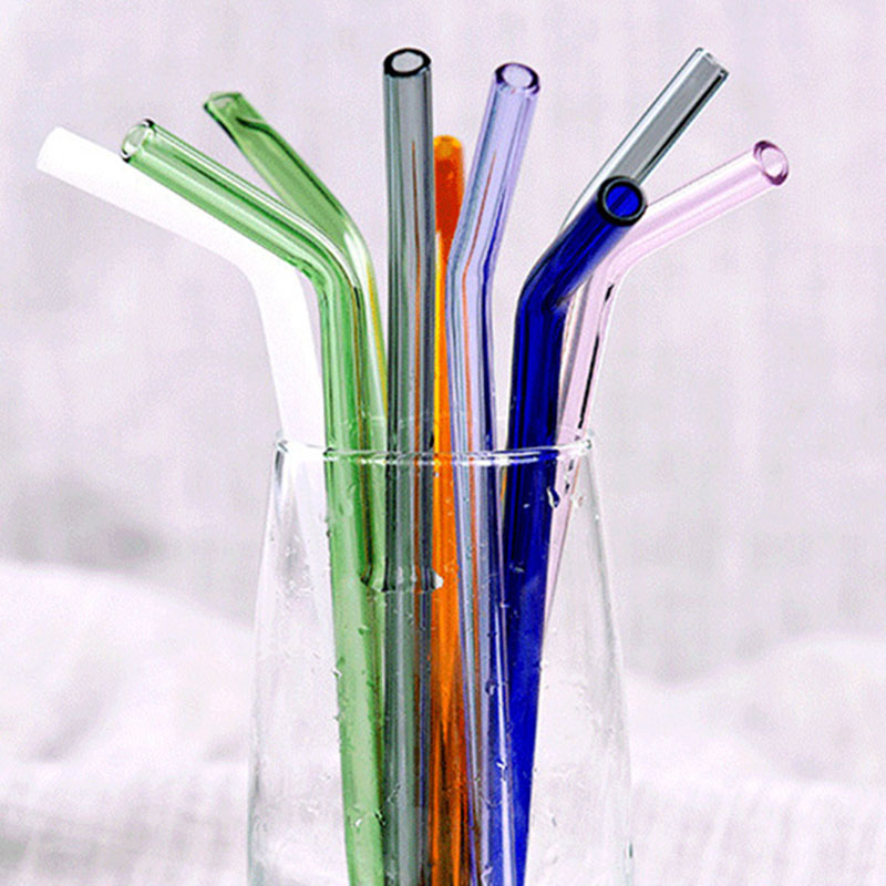 

Reusable Colored Borosilicate Cocktail Glass Straws Length 18cm Strait 8mm Bent Straight Milk Drinking Straw For Party Bar Tools