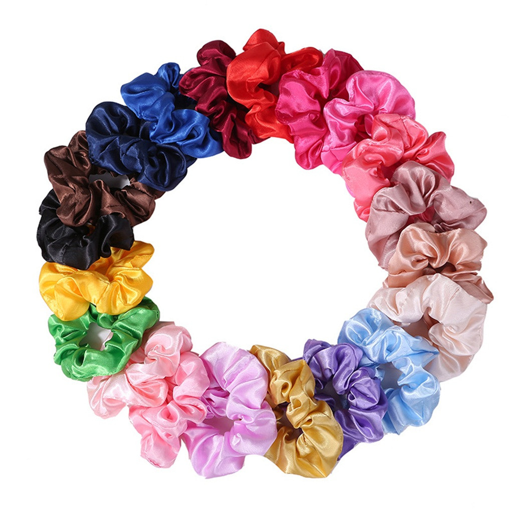 

High-Elastic Headwear For Women's Ponytail Solid Color Patch Face Band 20PCS Scrunchy For Women Multicolor Head Chain Dec