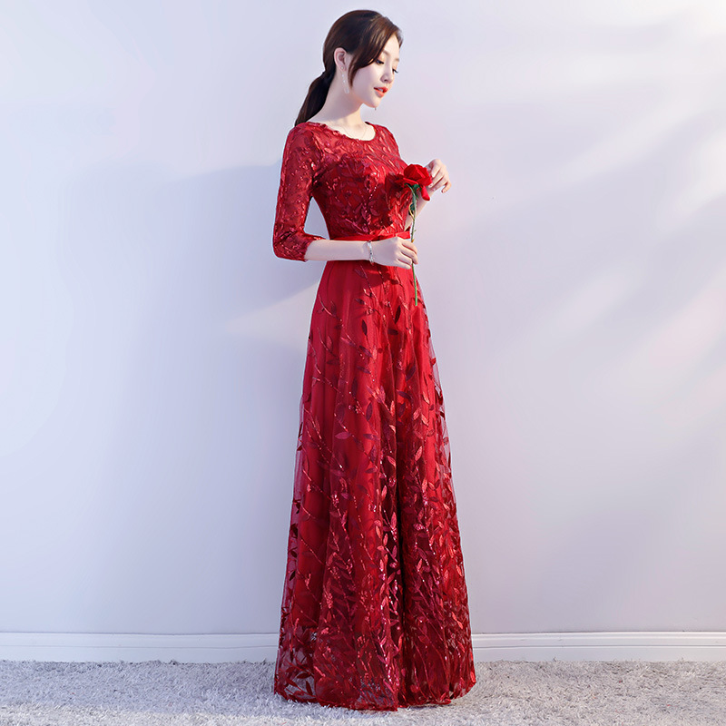 

Sequins wedding dress Elegant large size Women Floor Length Cheongsam Classic Embroidery Qipao Stage Show