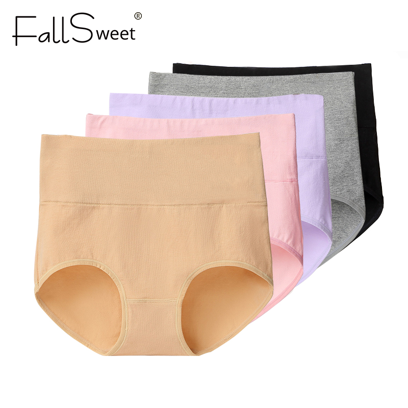

FallSweet 5 pcs/Pack !High Waist Women Panties Tummy Control Briefs Cotton Slimming Underwear Plus Size, Black