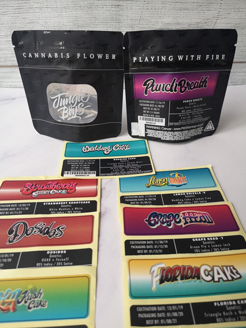

3.5g Jungle boys bags small size with label sticker smell proof zipper plastic bag California foil dry herb flower packaging pouch