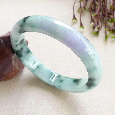 

Natural Burmese Jadeite 54-64mm Light Purple Green Two-tone Bracelet Elegant Princess Jewelry Best Gift Present