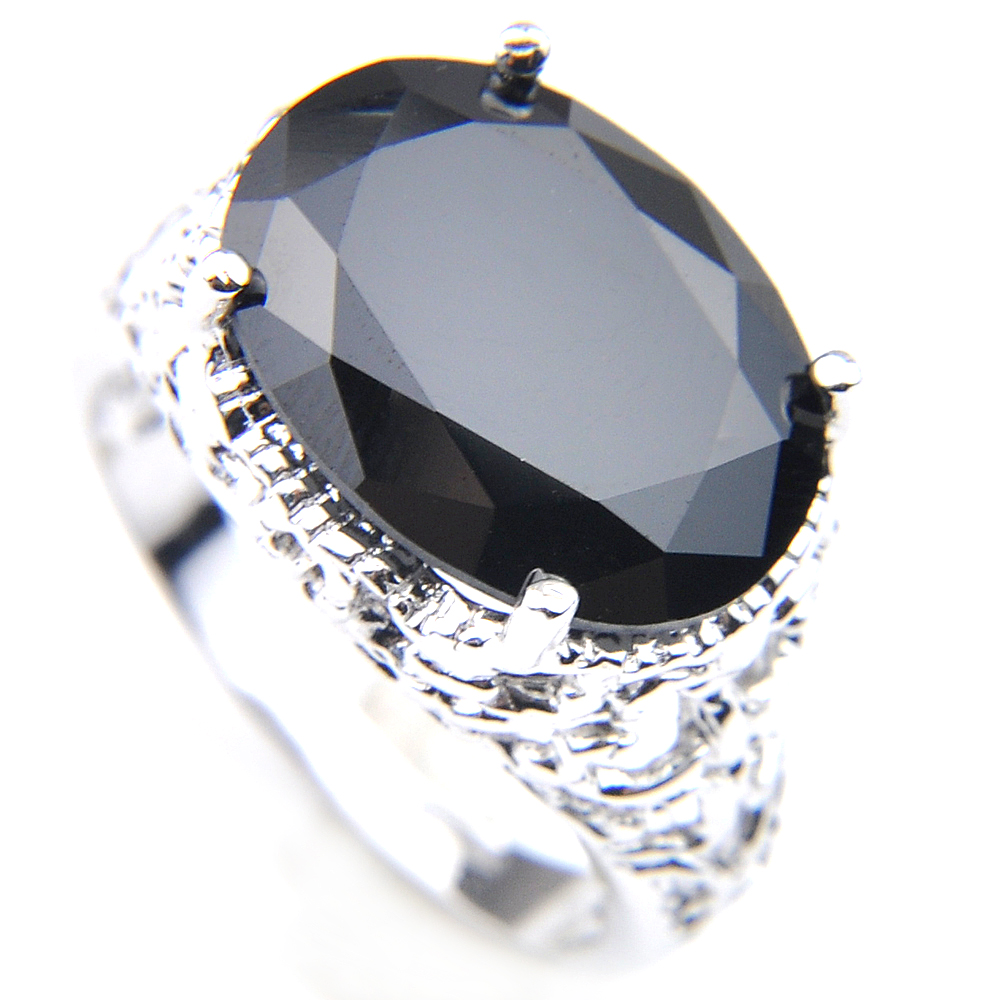 Luckyshine Black Oval Women Crystal Zircon Ring Silver Fashion Vintage Rings Jewelry NEW-image-492942732
