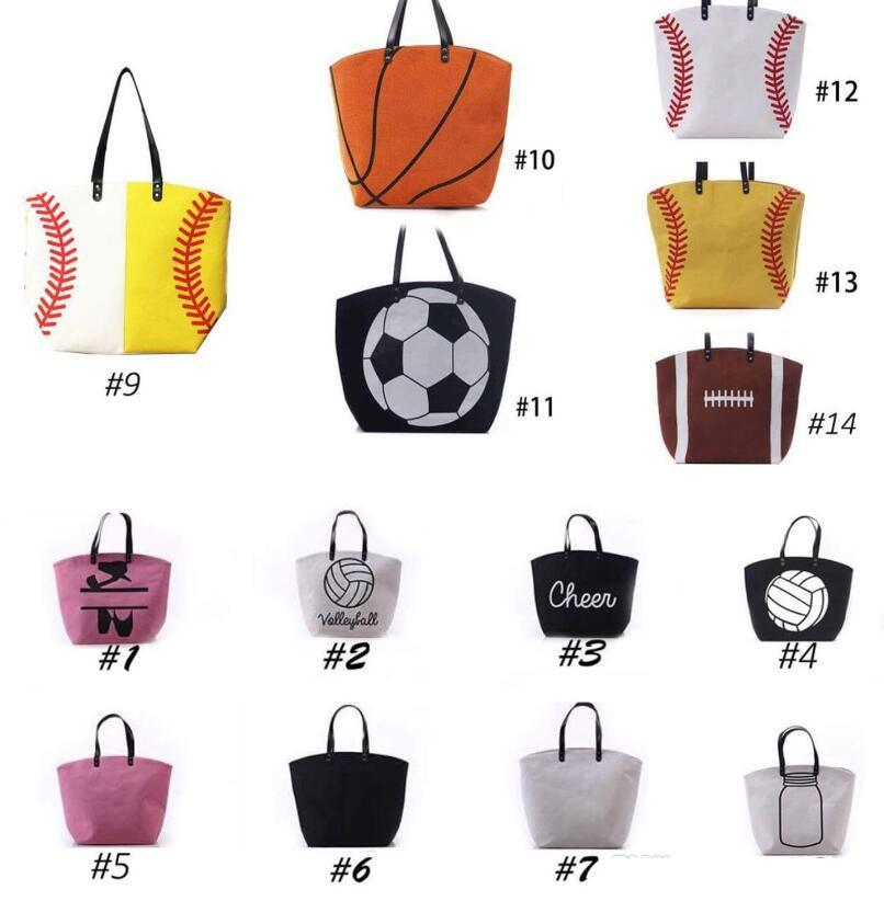 

13 Styles Canvas Bag Baseball Tote Sports Bags Casual Softball Bag Football Soccer Basketball Cotton Canvas Tote Bag