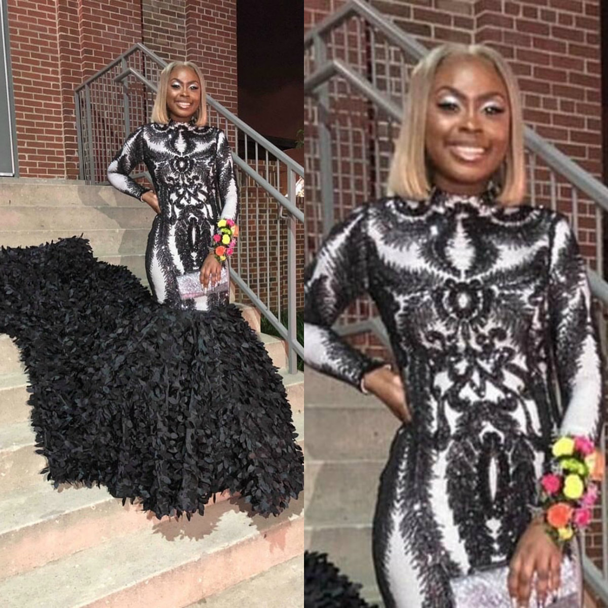 

2020 Black Mermaid Prom Dresses High Neck Lace Appliqued Tiered Skirts Long Evening Dress Party Wear Custom Made Formal Occasion Gowns, Fuchsia