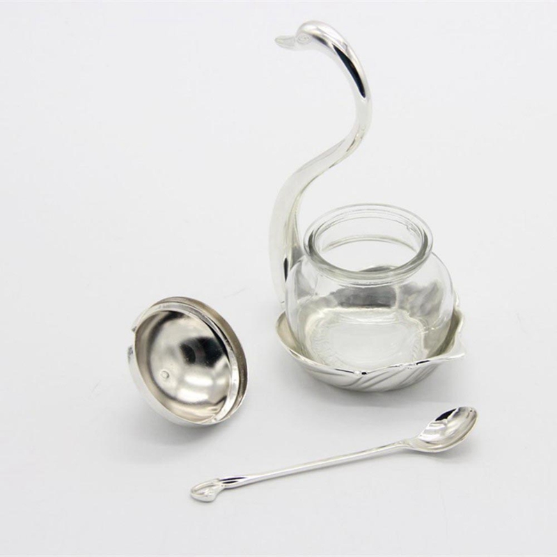 

Aluminum alloy Condiment Pot Seasoning Container Spice Glass Jar Salt Sugar Bowl Pepper Coffee Storage Organizer Swan Rack Set