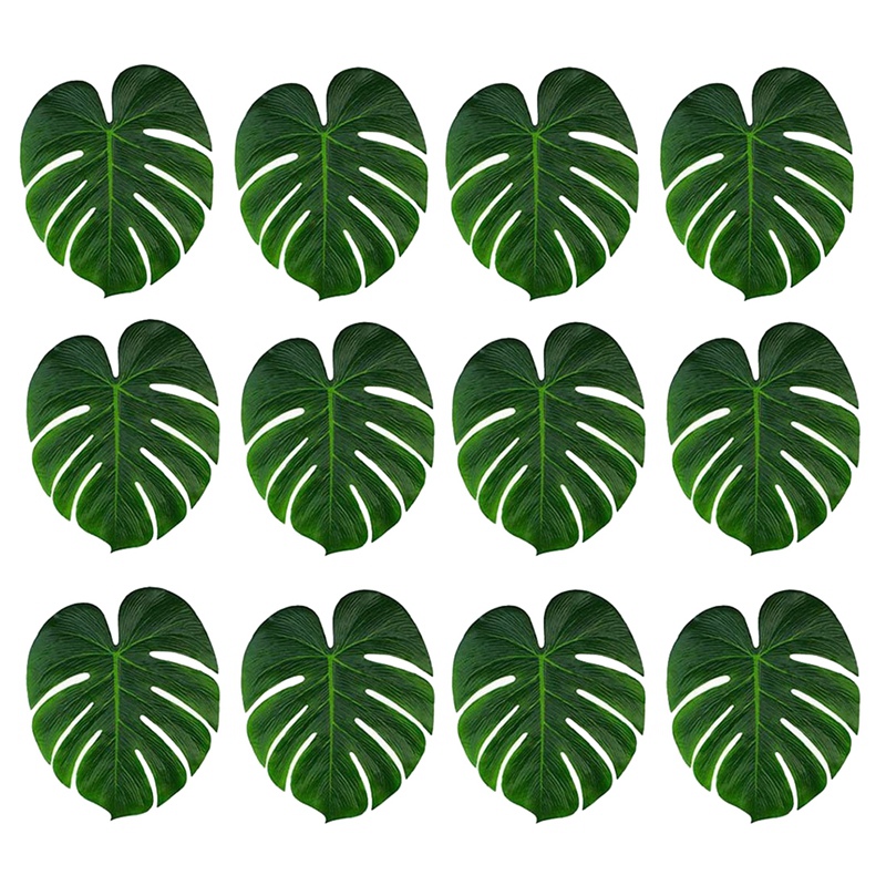 

36 Pcs Tropical Artificial Plant Palm Monstera Leaves - Decoration Leaf Table Decor Accessories (8 inch x 7 inch, Green