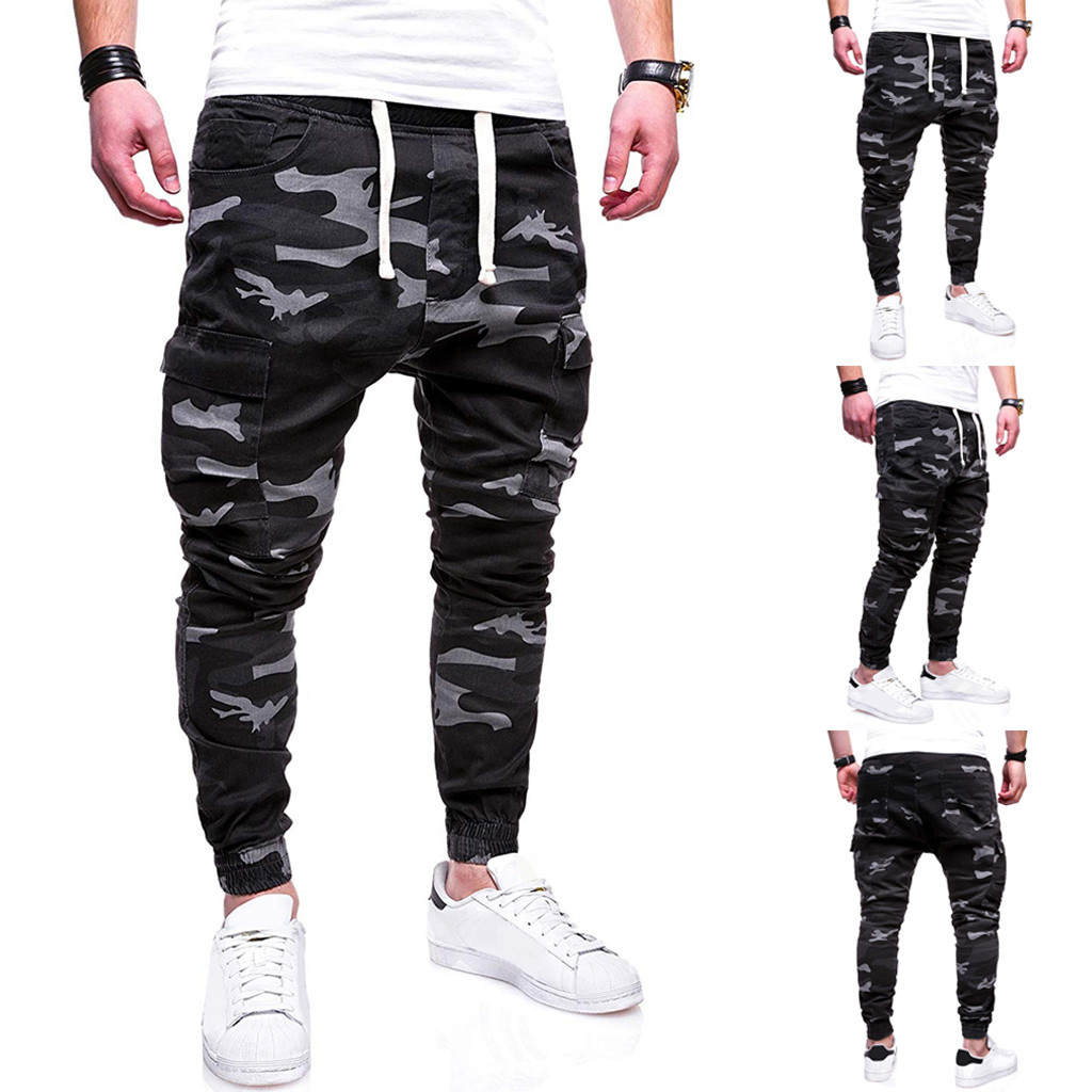 

Fashion Men's Sport Camouflage Lashing Belts Casual Loose Sweatpants Drawstring Pant Joggers man Casaul long Pants loose trouser