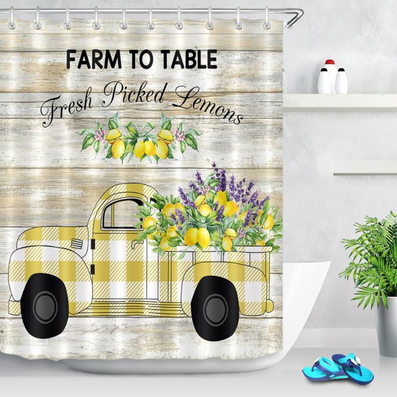 Farm Truck Autum Flowers Live Love Bathroom Shower Curtain Set Waterproof Fabric