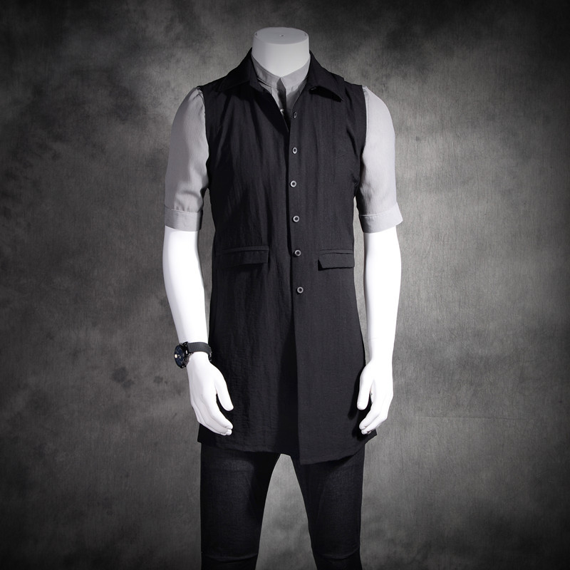 

6XL!!! 2019 Spring and Summer Men New Fashion Customized cotton and linen sleeveless vest plus size singer costumes, Black