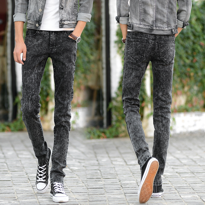 

HAYBLST 2019 Fashion men's jeans high quality pants Korean casual pencil pants snow wash jeans male denim trousers, Black