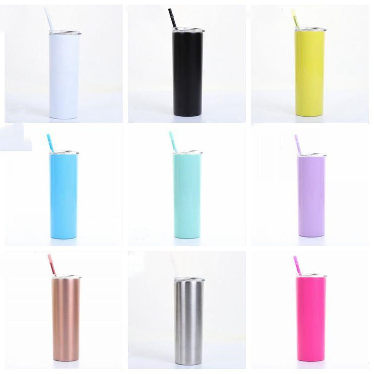 

Skinny Tumbler 20OZ Coffee Mugs Skinny Cups with Lids Colorful Straws Insulated Vacuum Tumblers Slim Straight Cup Beer Water Bottle YW3643-L, 1 lot=cup+colored straw+lid