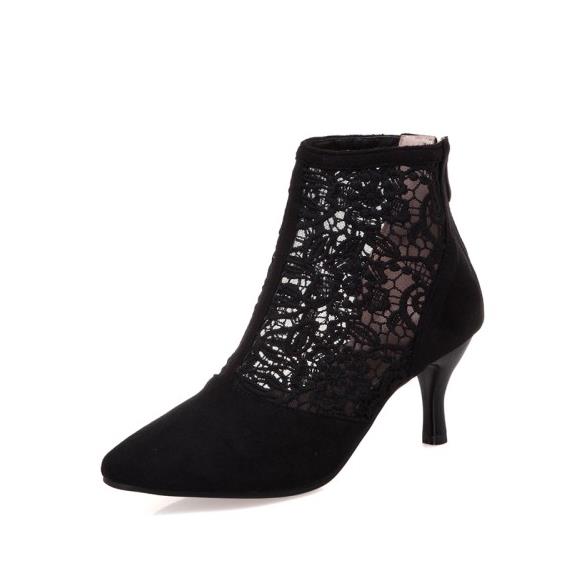 

Plus size 34 to 40 41 42 43 sexy black lace bud silk pointed mid heel dress shoes Come With Box