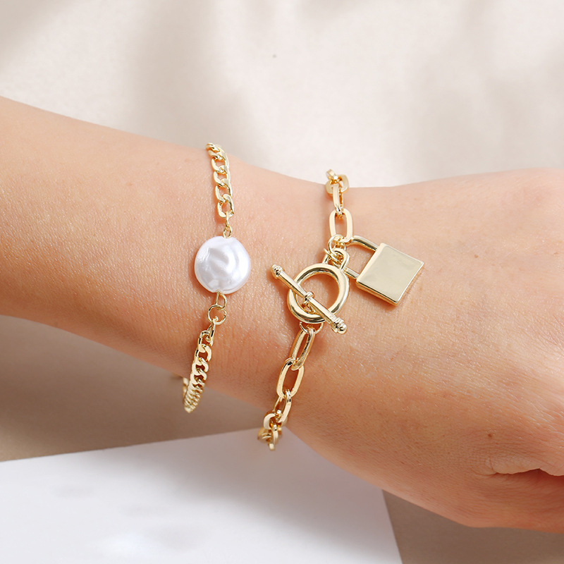 

Link, Chain Women Lady Bracelet Lock Shape Multilayer Metal Jewelry Gifts Decoration A66