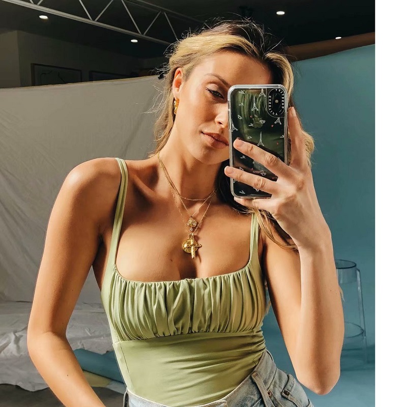 

February Brand Designer streetwear Fashion Ruched Green Women Tank Top Sexy haut femme Women crop top gothic Camis Casual Dropshipping, Yellow