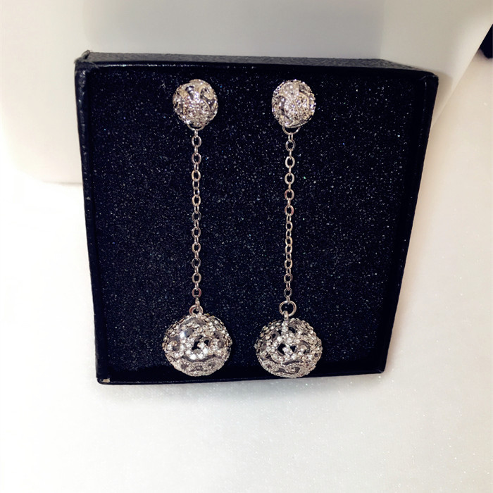 

Wholesale-! fashion designer full diamonds double balls pendant stud drop dangle earrings for woman girls