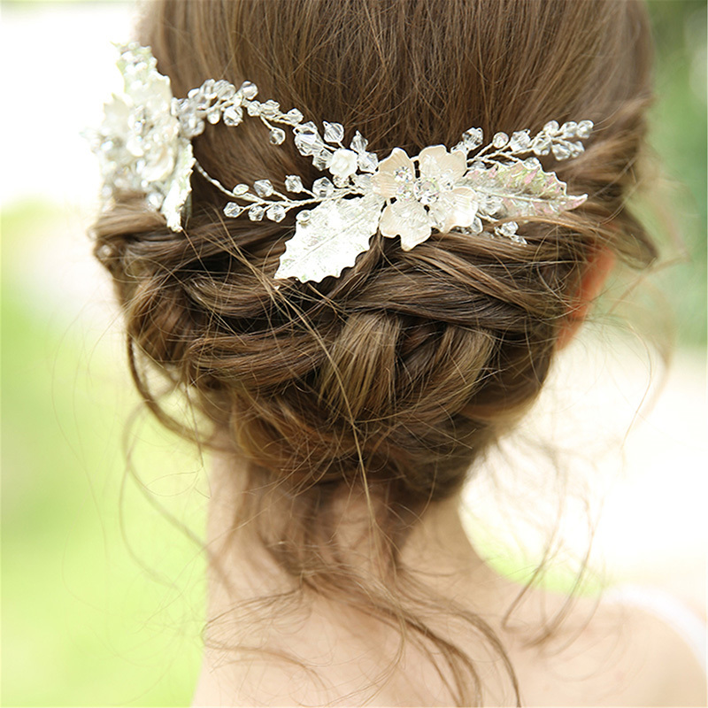 2019 Crystal Bridal Hair Comb Silver Leaf Crown Indian Headpiece