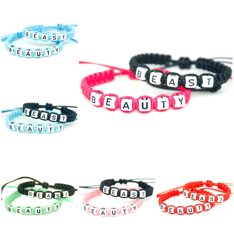 

2pcs/pair Fashion Couple Bracelets Beauty And Beast Lovers Gift Lace-up Rope Chain Handmade Charm Men Bracelets Six Collocations