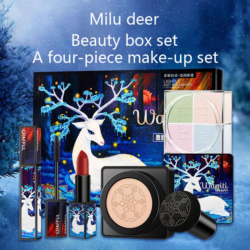 

5pcs/set Makeup Set Lipstick Loose Powder Mascara BB Cream Small Mushroom Air Cushion Cosmetic Kit Good Use