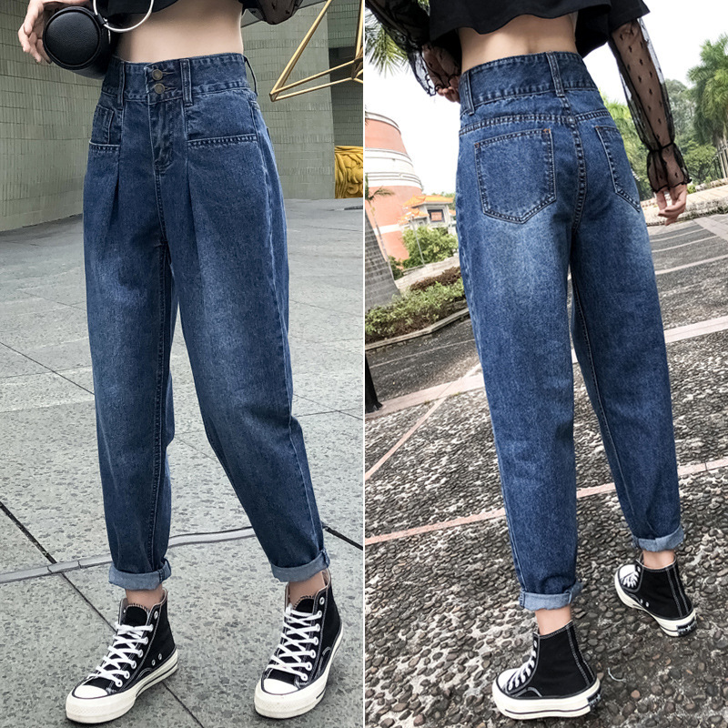 

Vintage Two Buttons High Waist Boyfriend Jeans For Women Mom Loose Baggy Denim Jeans Woman Casual Harem Ankle Tapered Dad, Black