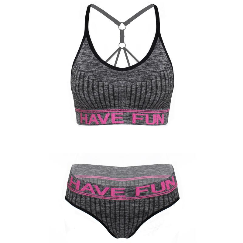 

New Yoga Bras Wireless Underwear Beauty Back Thread Girls Yoga Sports Breathable Comfortable Bra Knicker Set /30, Gray rose red