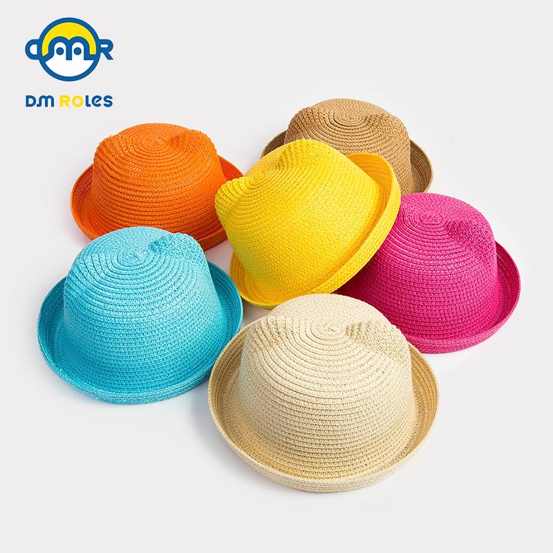 Dmroles Baby Summer Cap Straw Hats For Girls Boys Baby Ear Children Character Sun Hat Kids Solid Beach Hats Photography Props vnpVm