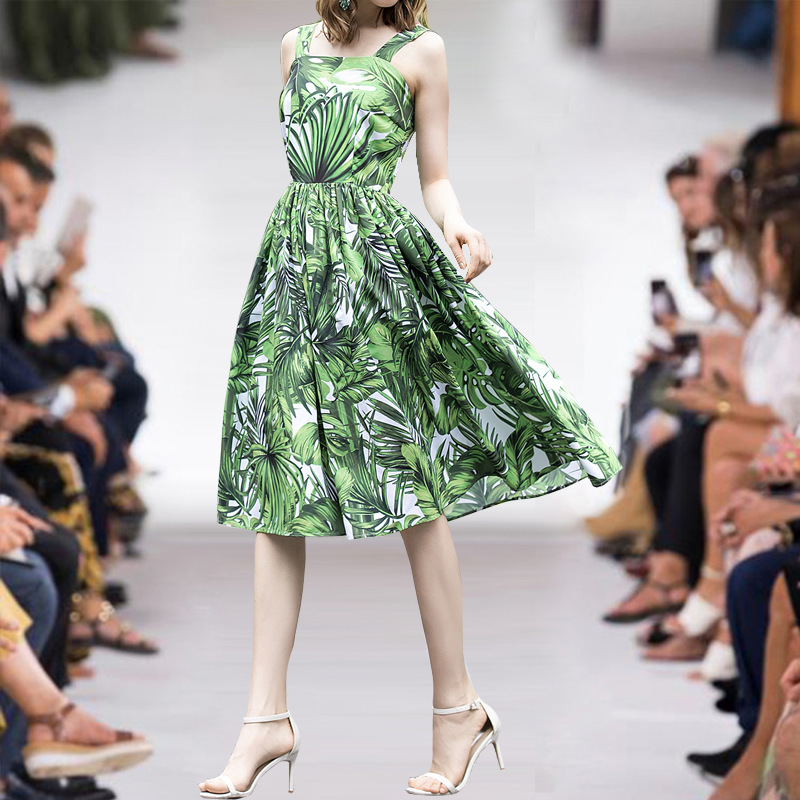 

Holiday beach sale summer ins wholesale runway new hot full dress Spaghetti strap Sleeveles Panelled Zipper Floral dresses, White;black